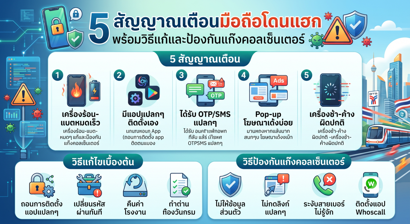 สัญญาณเตือนมือถือโดนแฮก พร้อมวิธีแก้และป้องกันแก๊งคอลเซ็นเตอร์